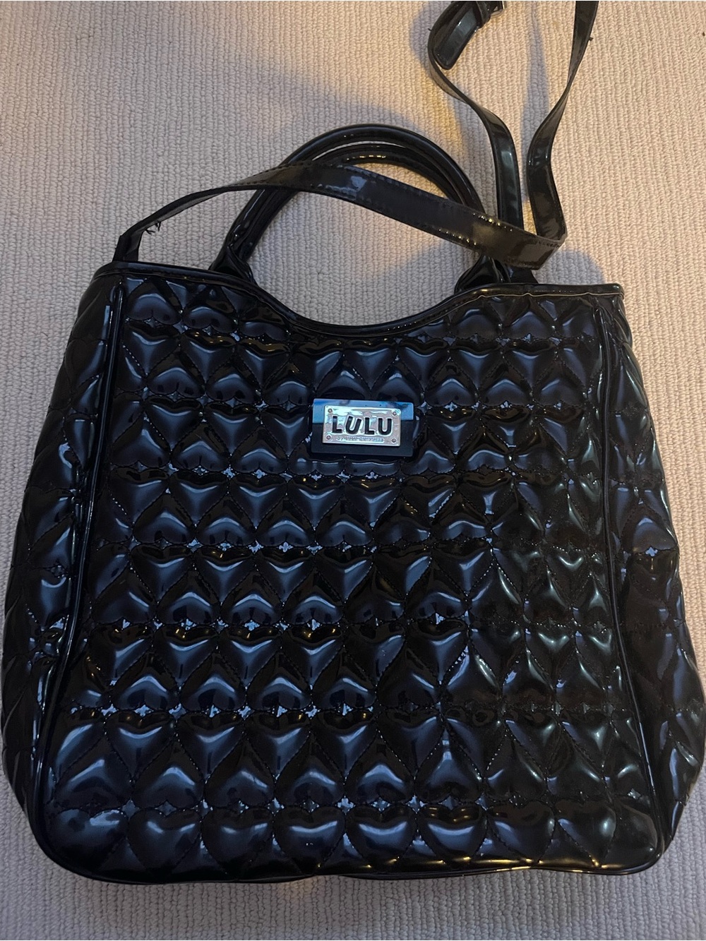 Lulu Black Quilted Patent Tote Bag